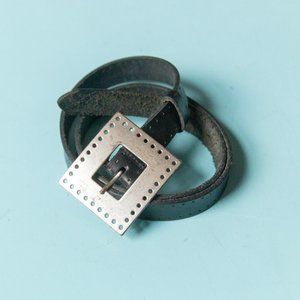 Silpada Design Black Genuine Leather Silver Square Buckle  Belt Size Medium